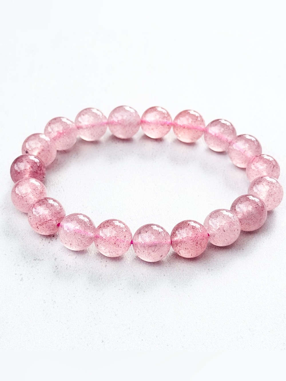 10mm Strawberry Quartz Stretch Bracelet 6.5” Pink Gemstone Beaded Bracelet